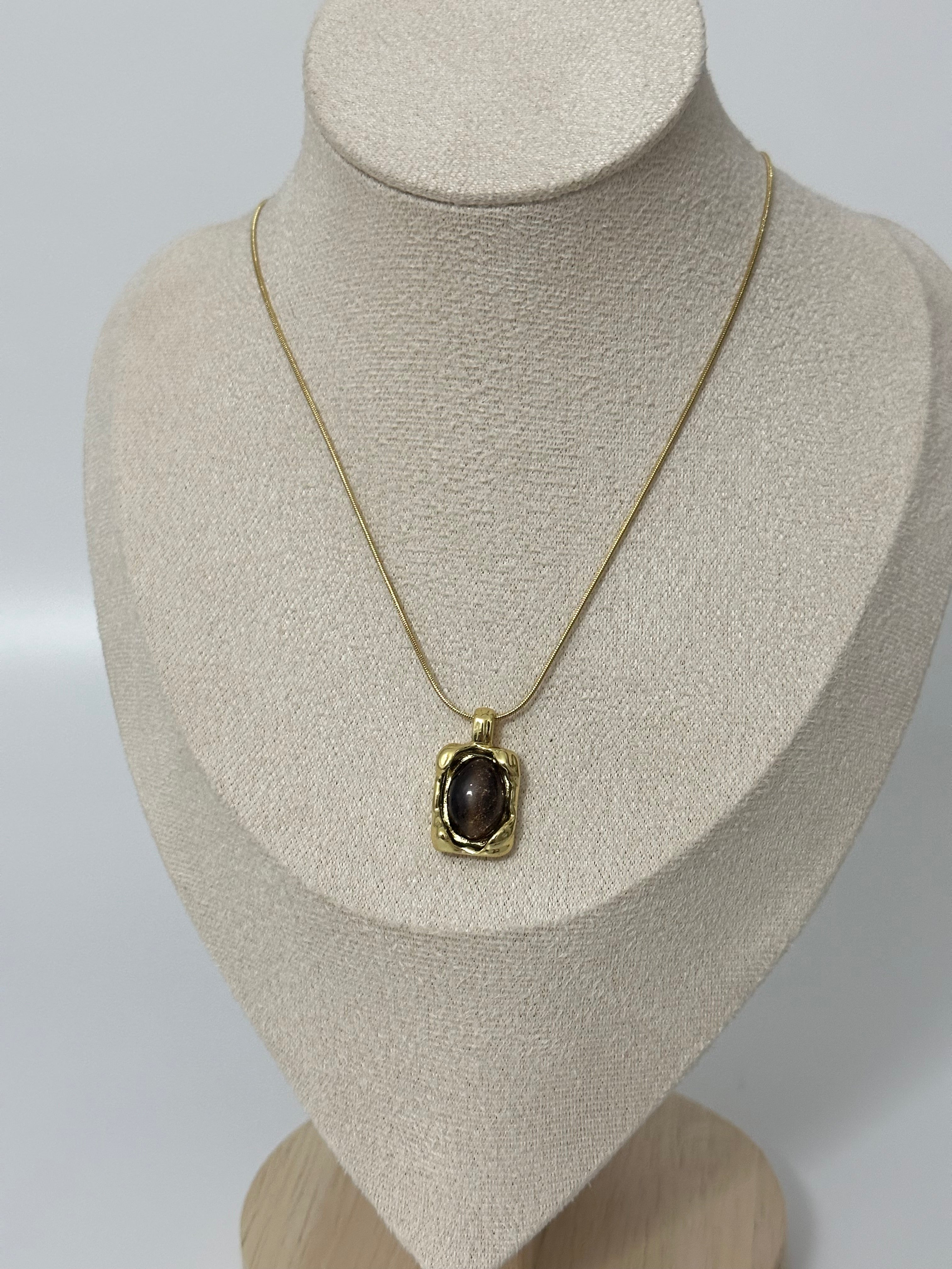 Kahve sim taş Çelik Kolye