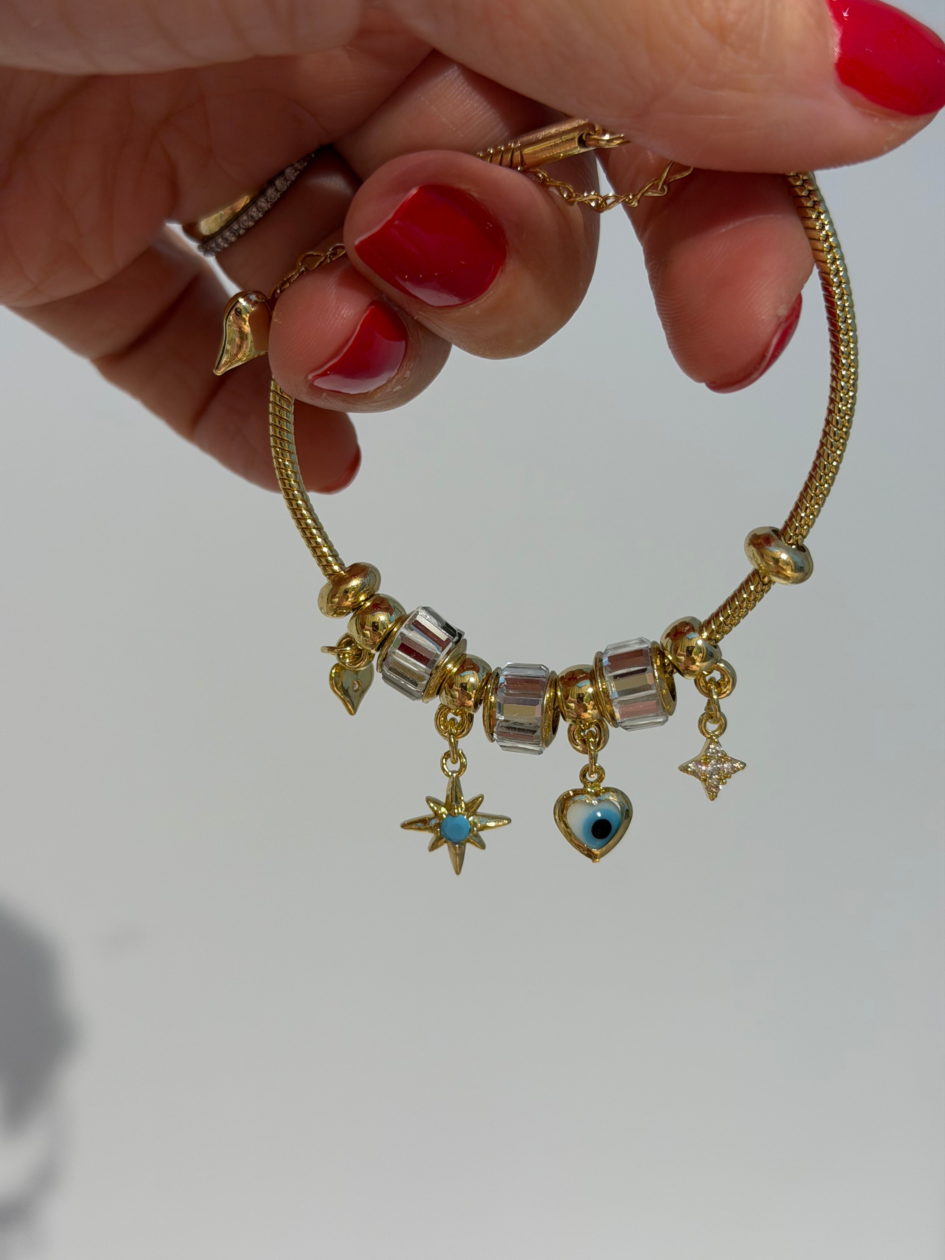 Kalp Göz Charm 14k Bileklik Çelik