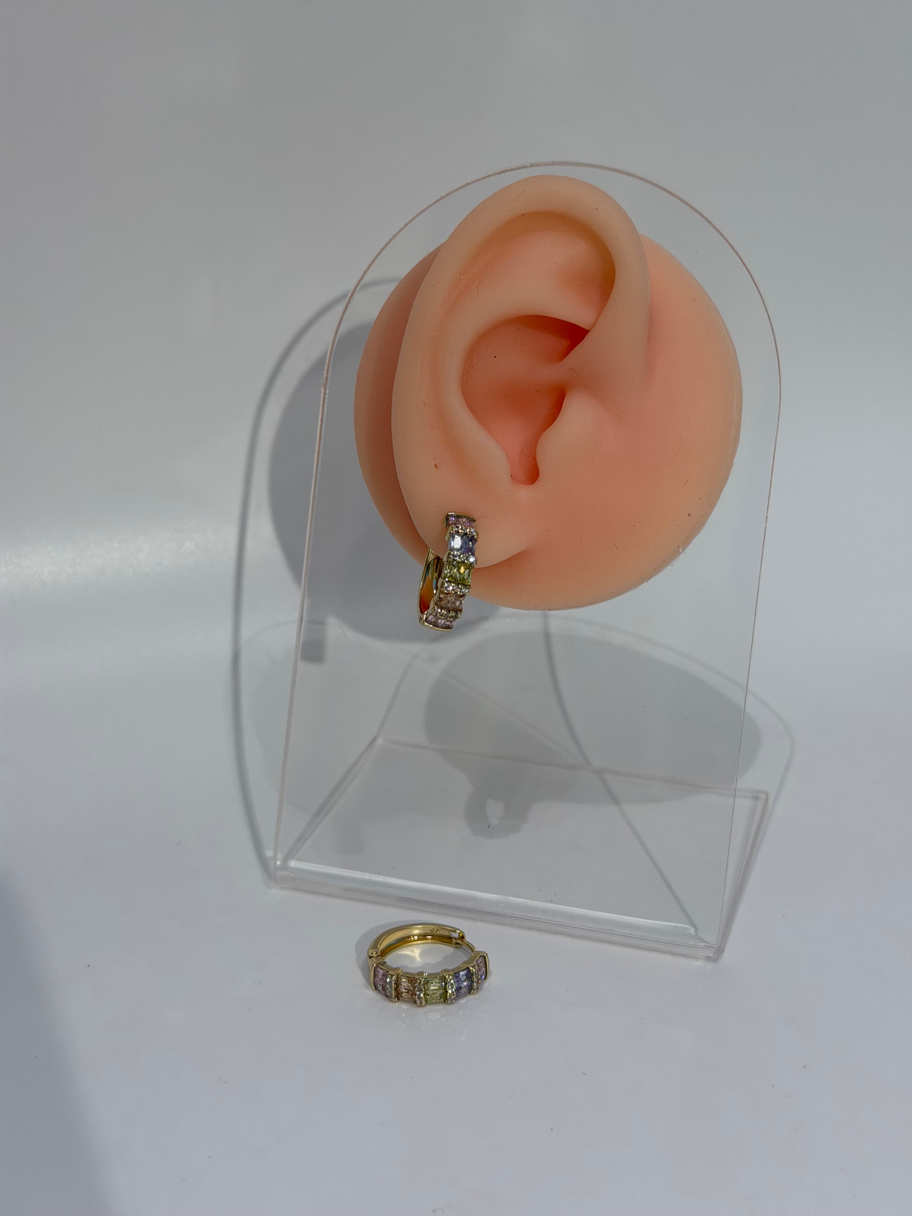 Mini Renkli Taş Halka Küpe