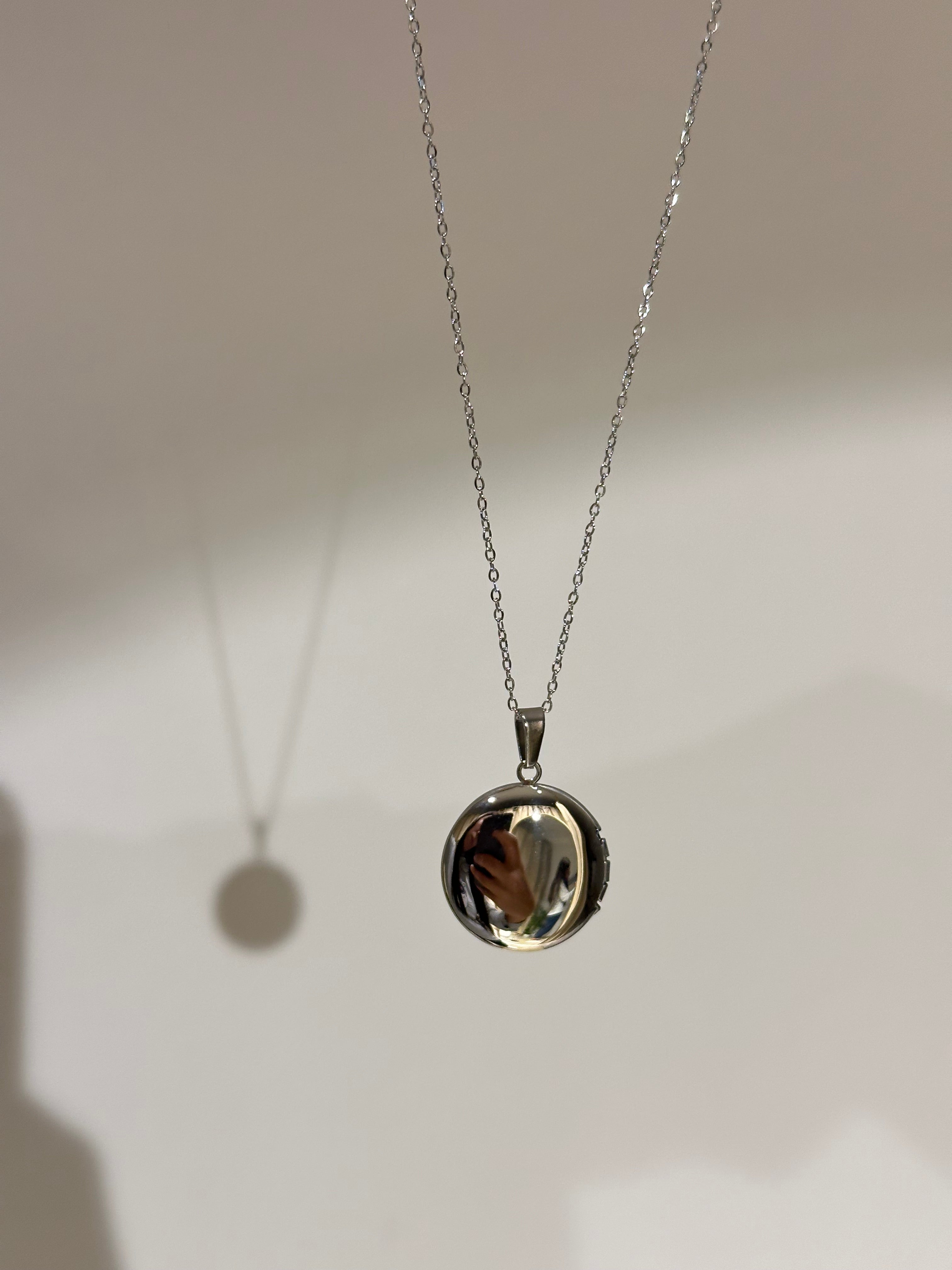 Silver Yuvarlak Anı Kolyesi Çelik FOTOGRAFLI