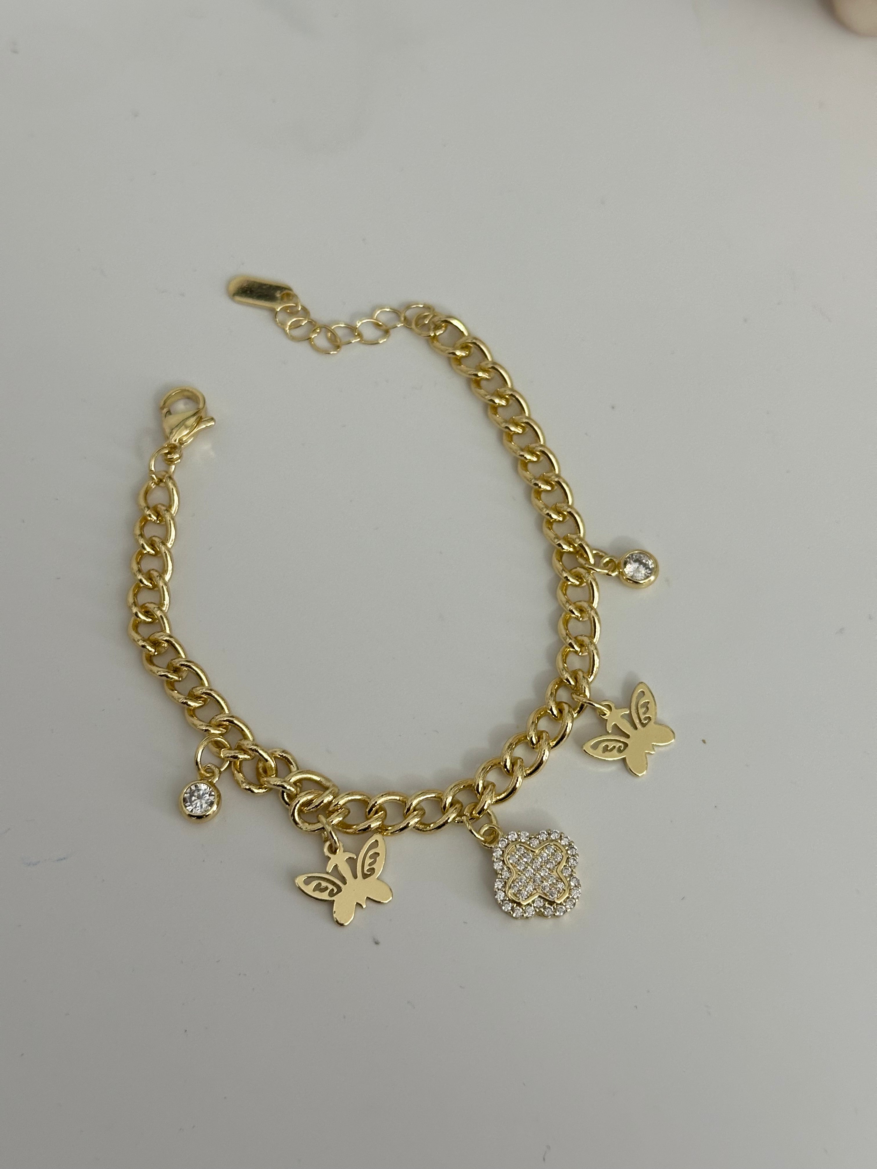 Zirkon taş charm bileklik 14k