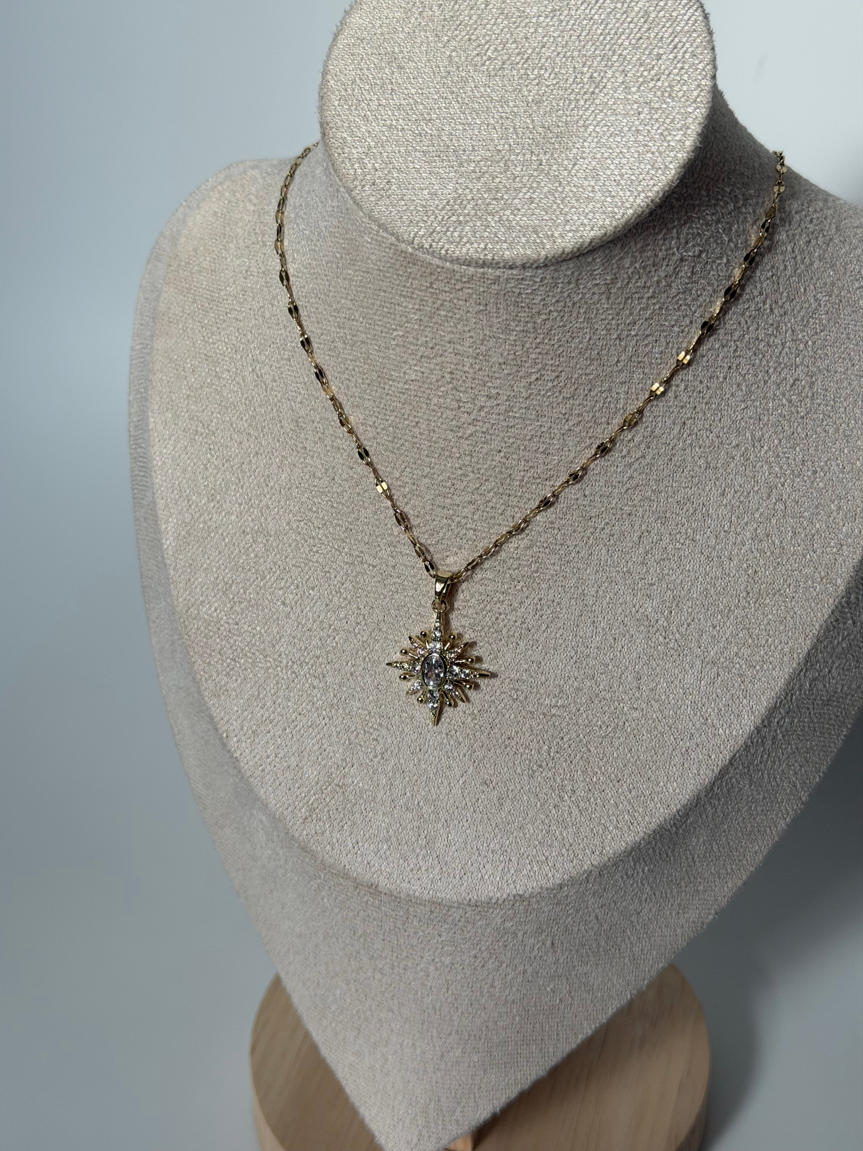 Kuzey Yıldız Zirkon Taş Kolye Çelik