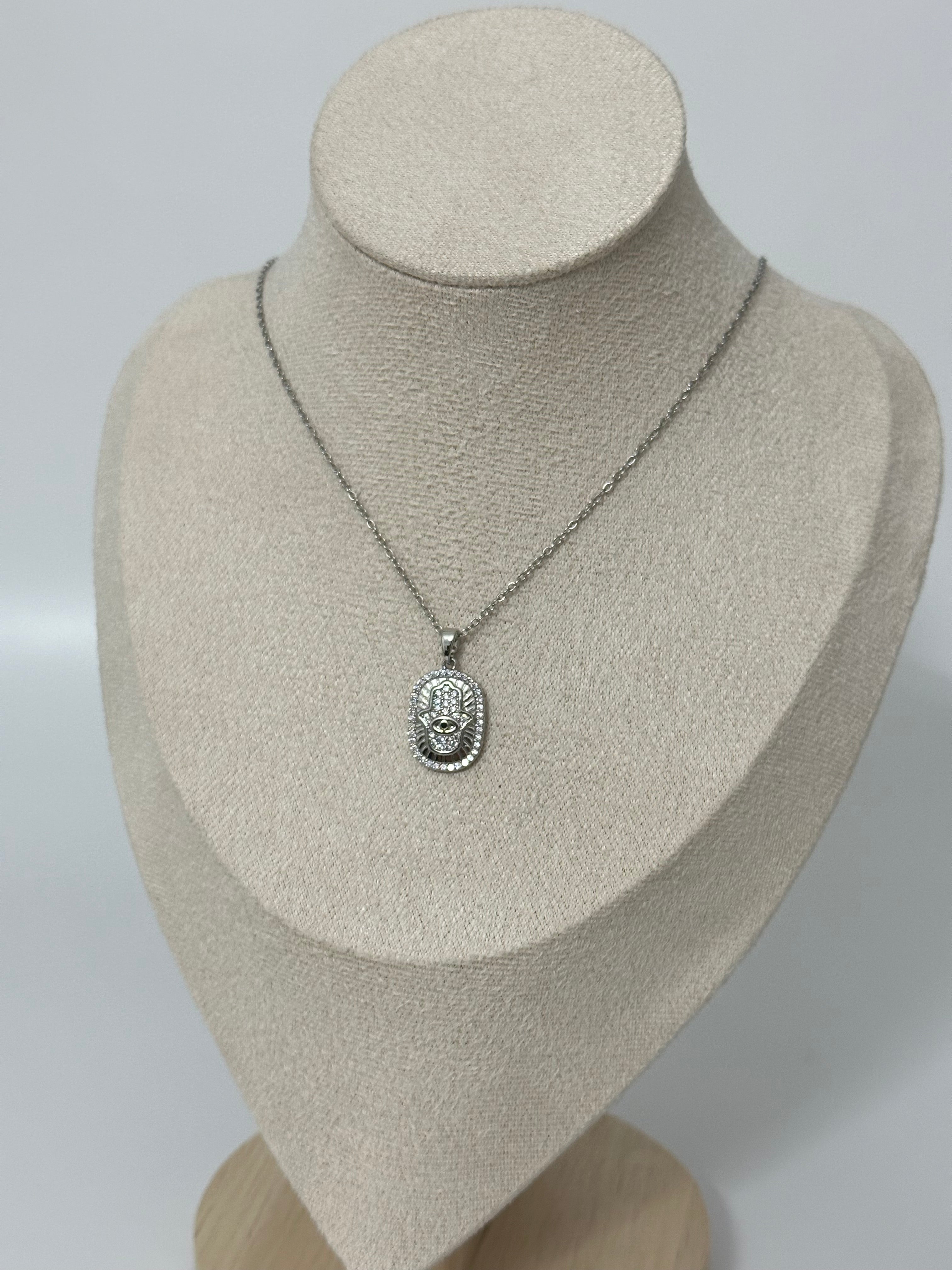 Silver hamsa detay kolye çelik