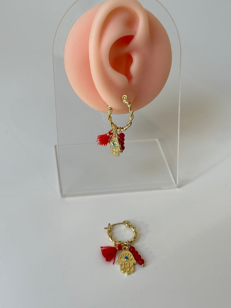 İp detay hamsa charm küpe