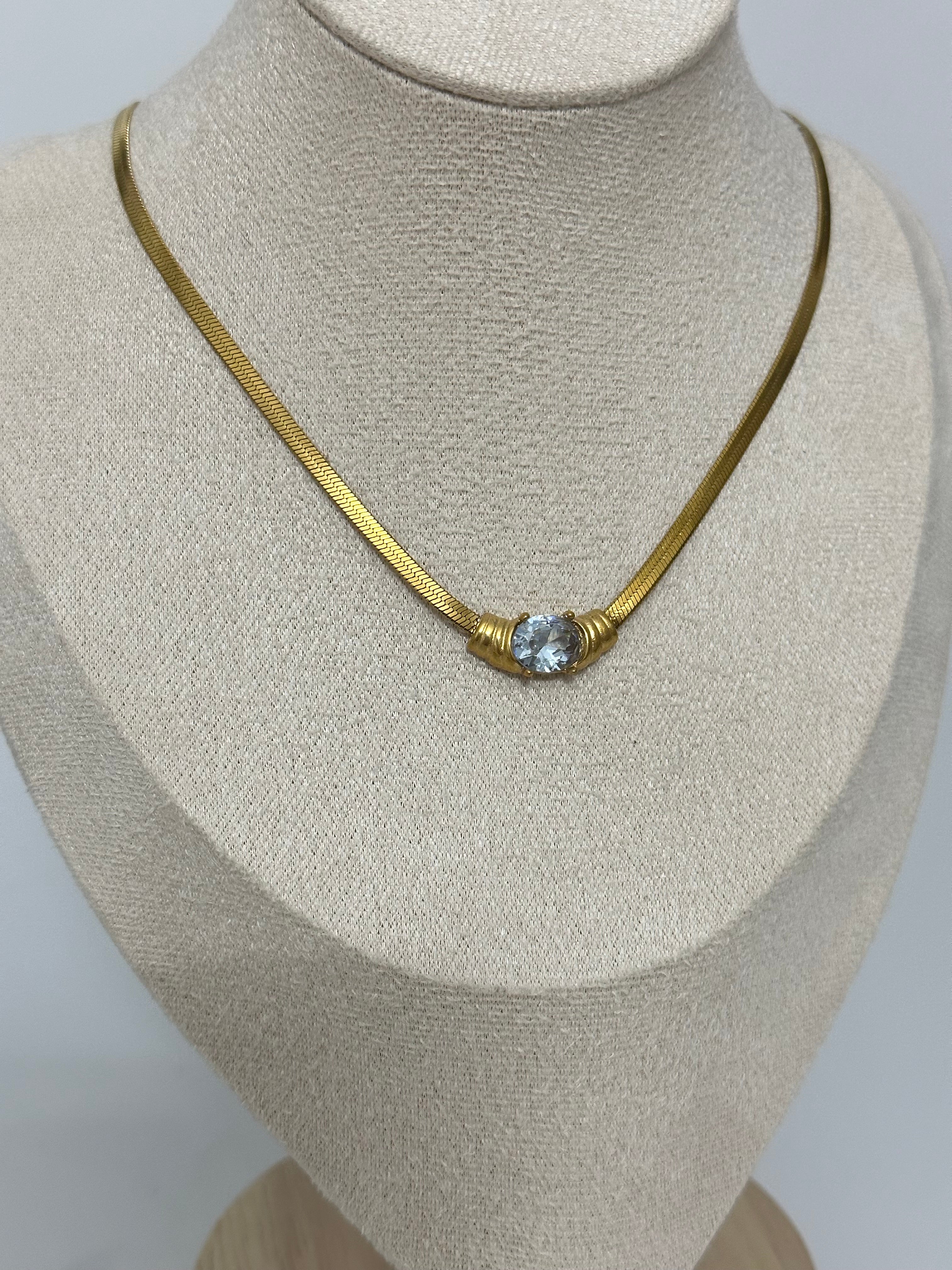 Vintage elips taş çelik kolye