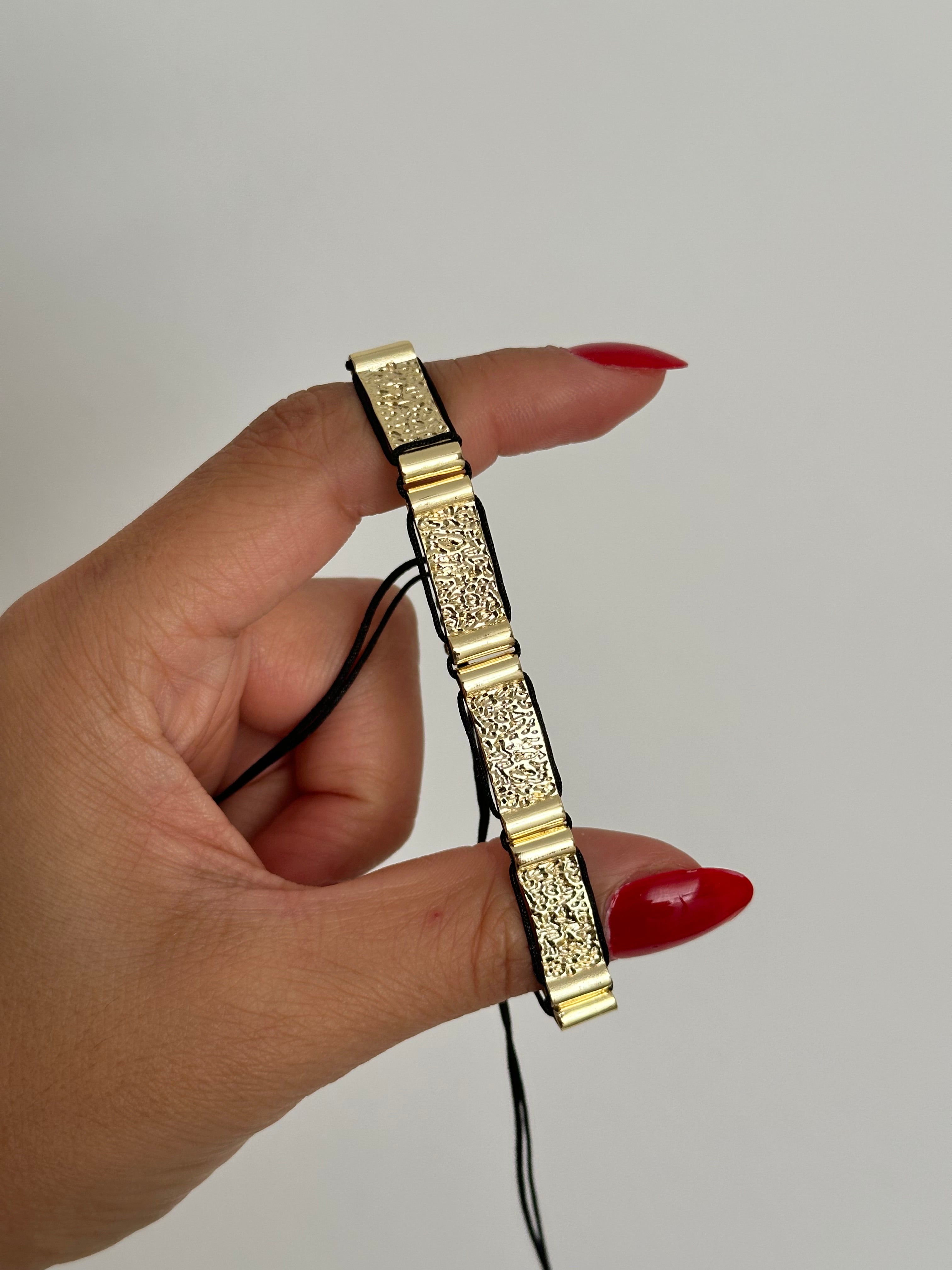 Siyah İp Vintage Plaka Bileklik