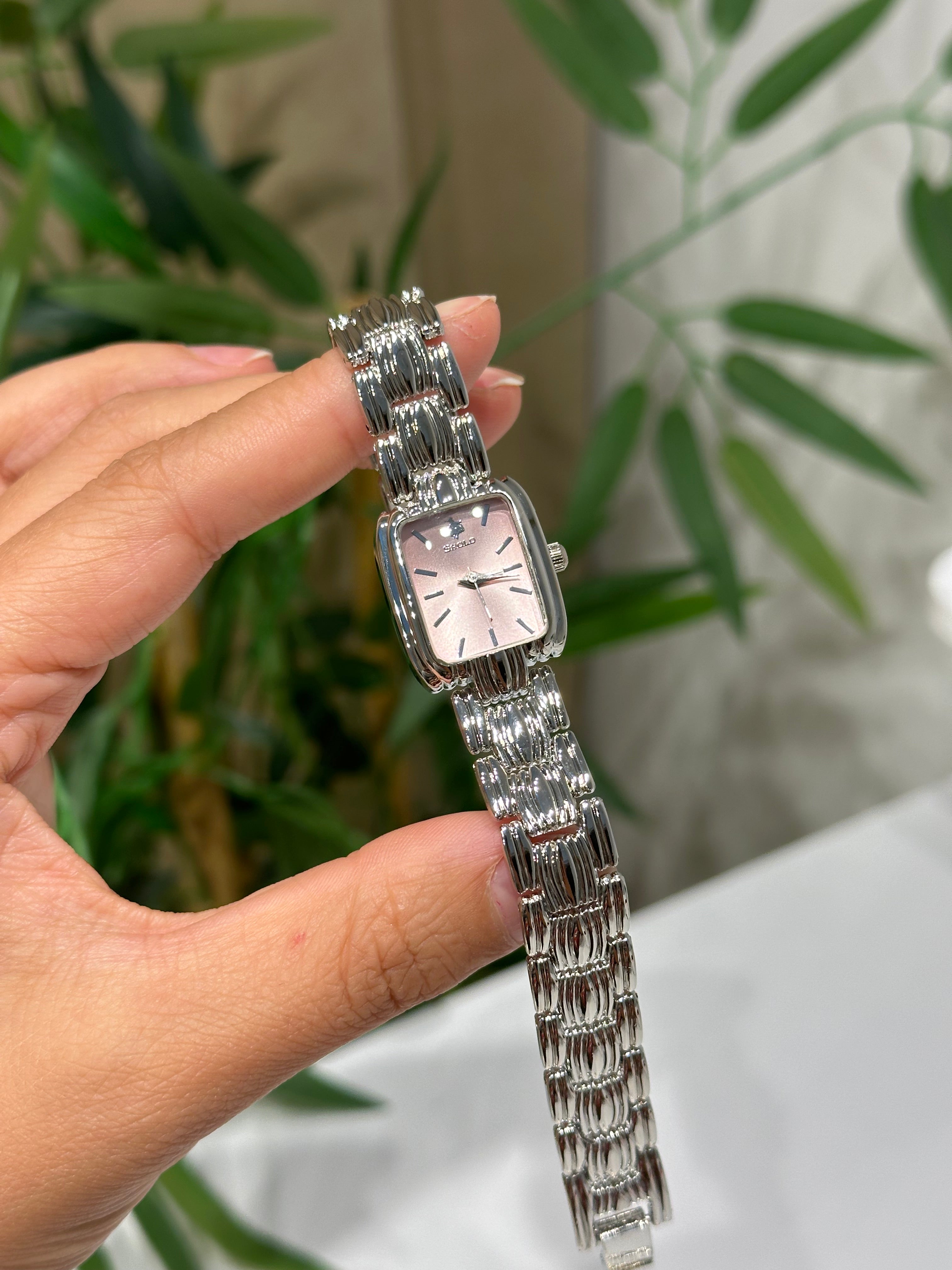 Silver Pembe Kadran Vintage Saat