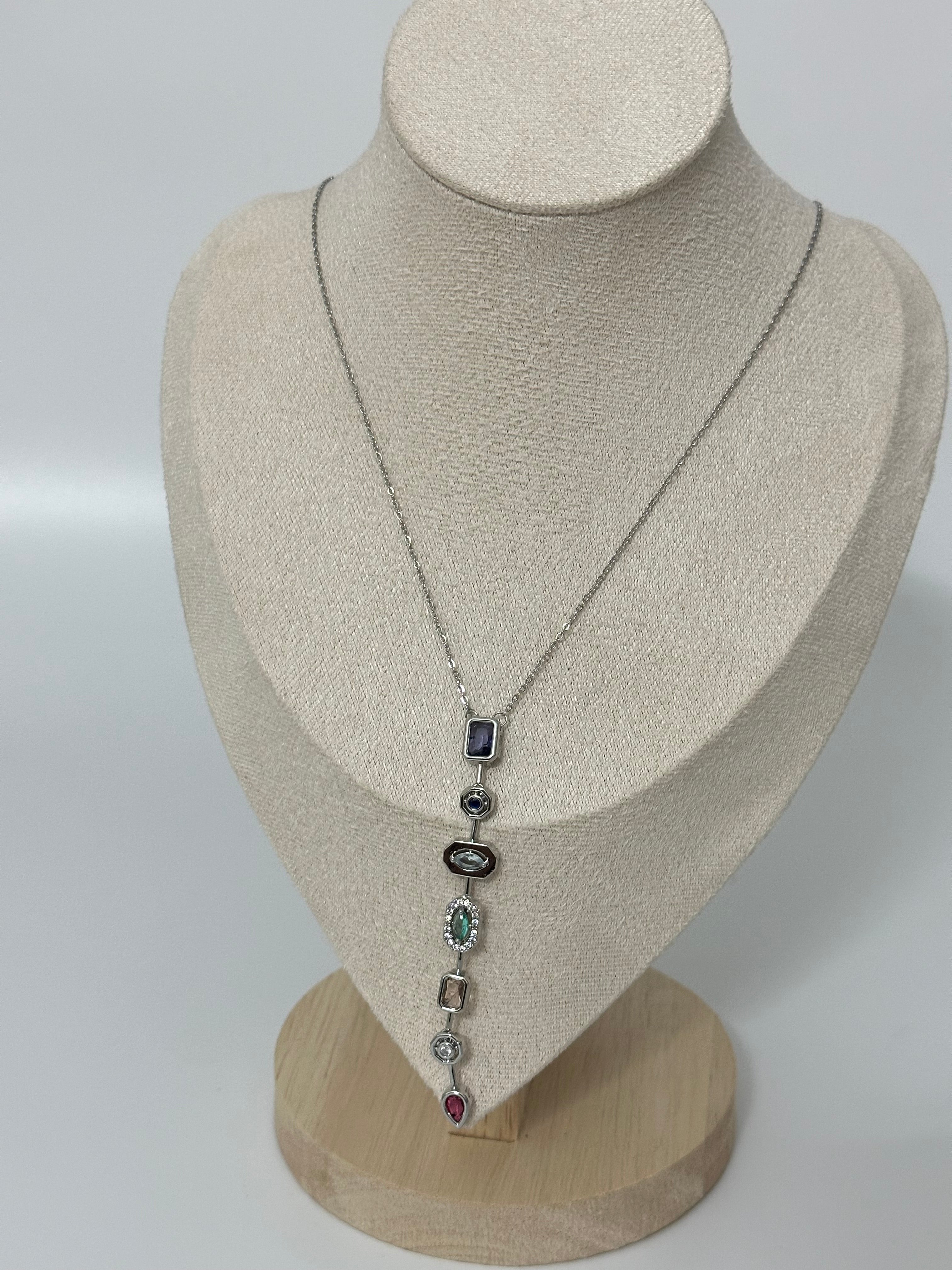 Renkli taş kolye silver çelik