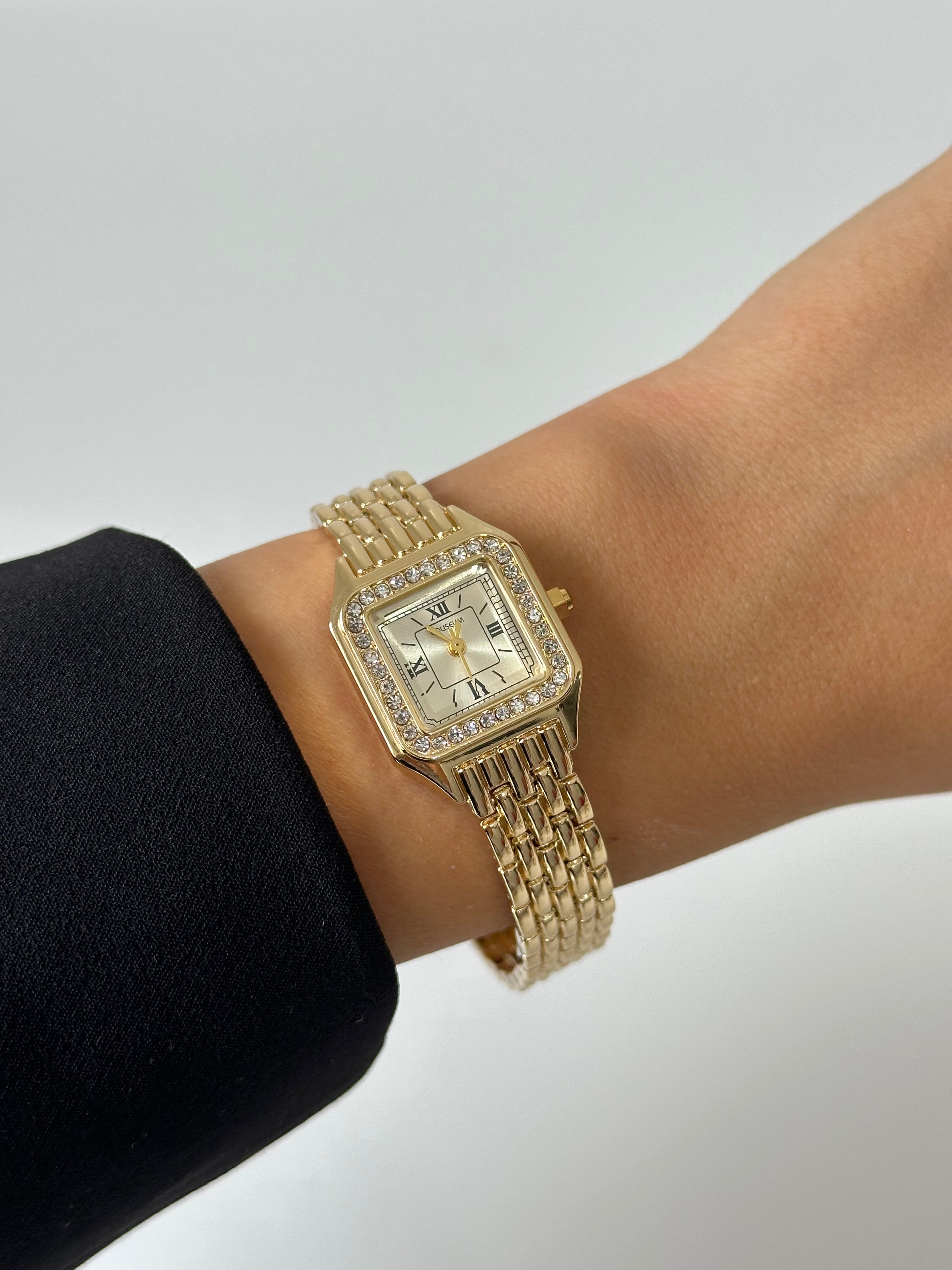 Taş Detay Kare Vintage Saat