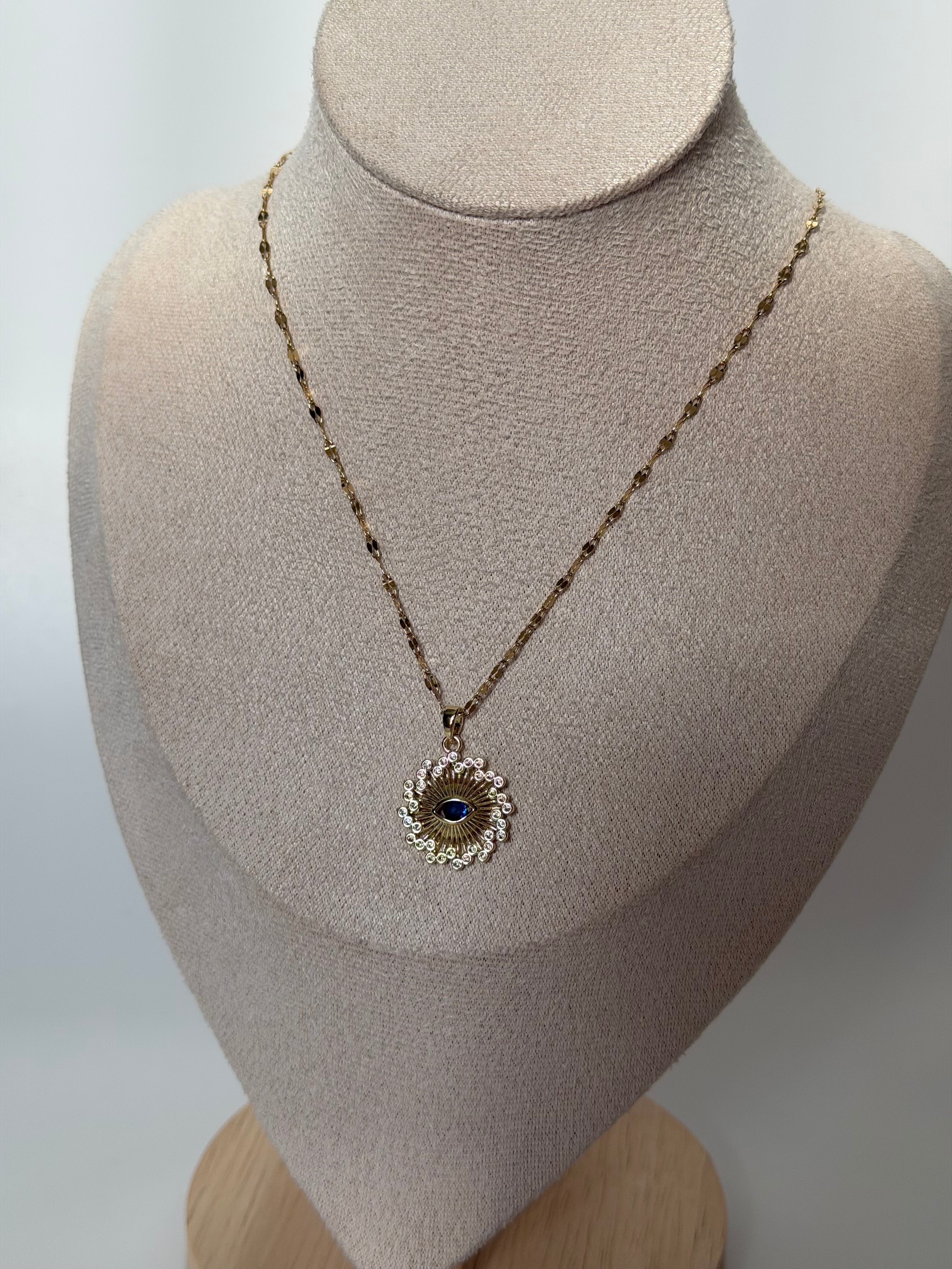 Blue Taş Göz Detay Çelik Kolye