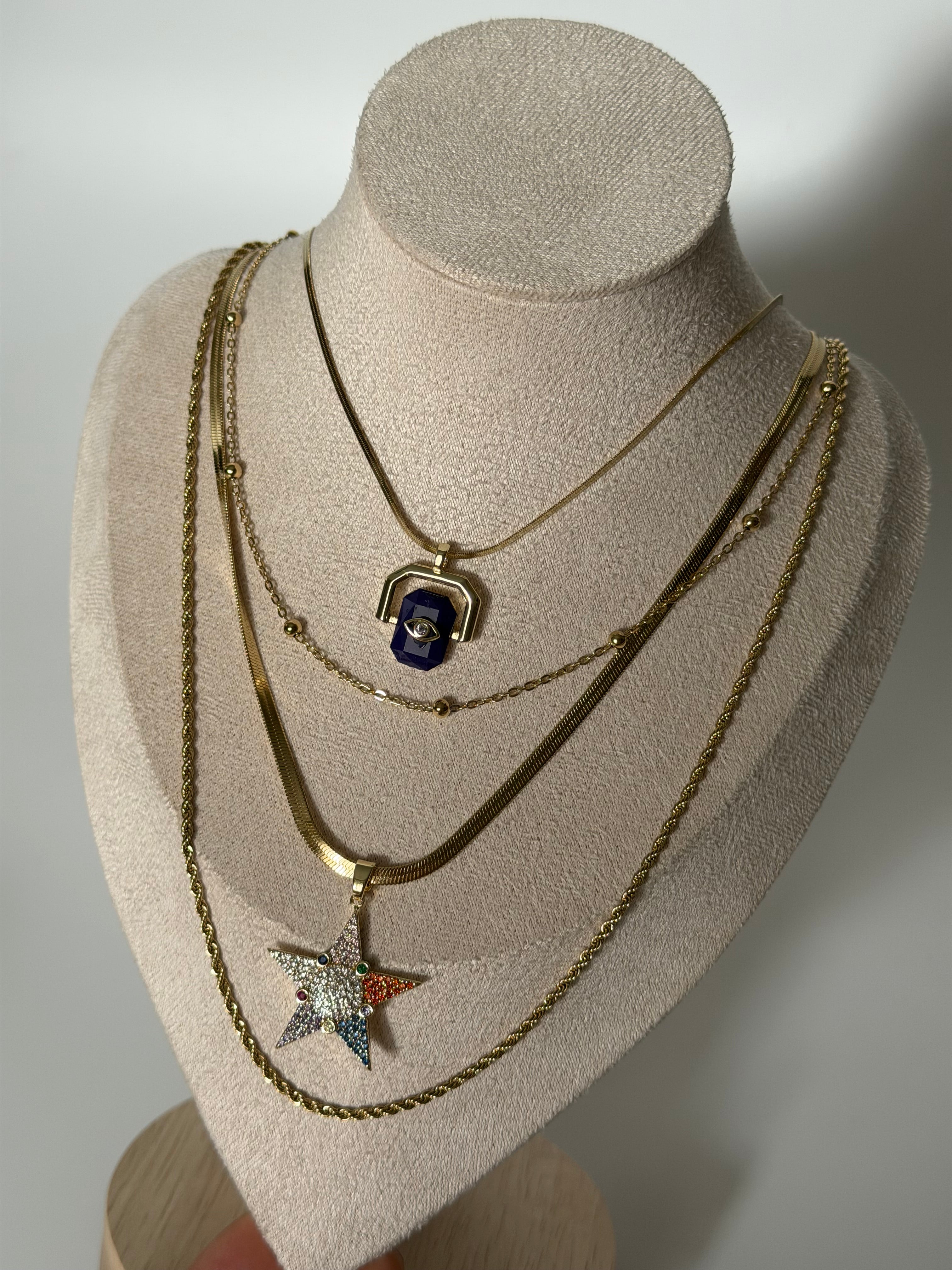 Renkli Yıldız Mavi Sarkıt Set Kolye