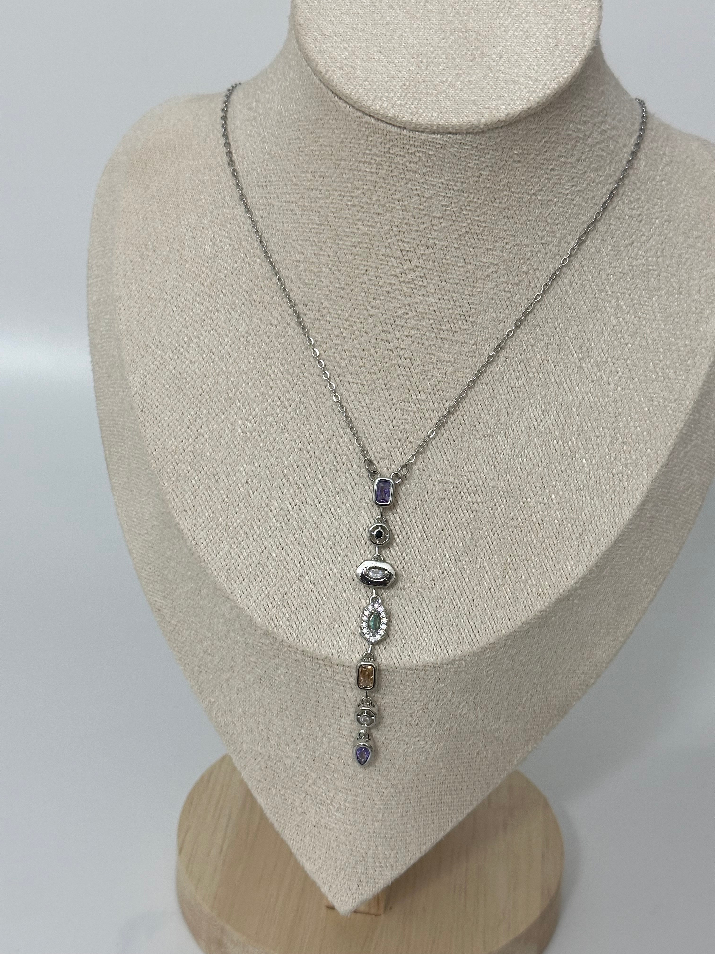 Silver mini Renkli taş kolye