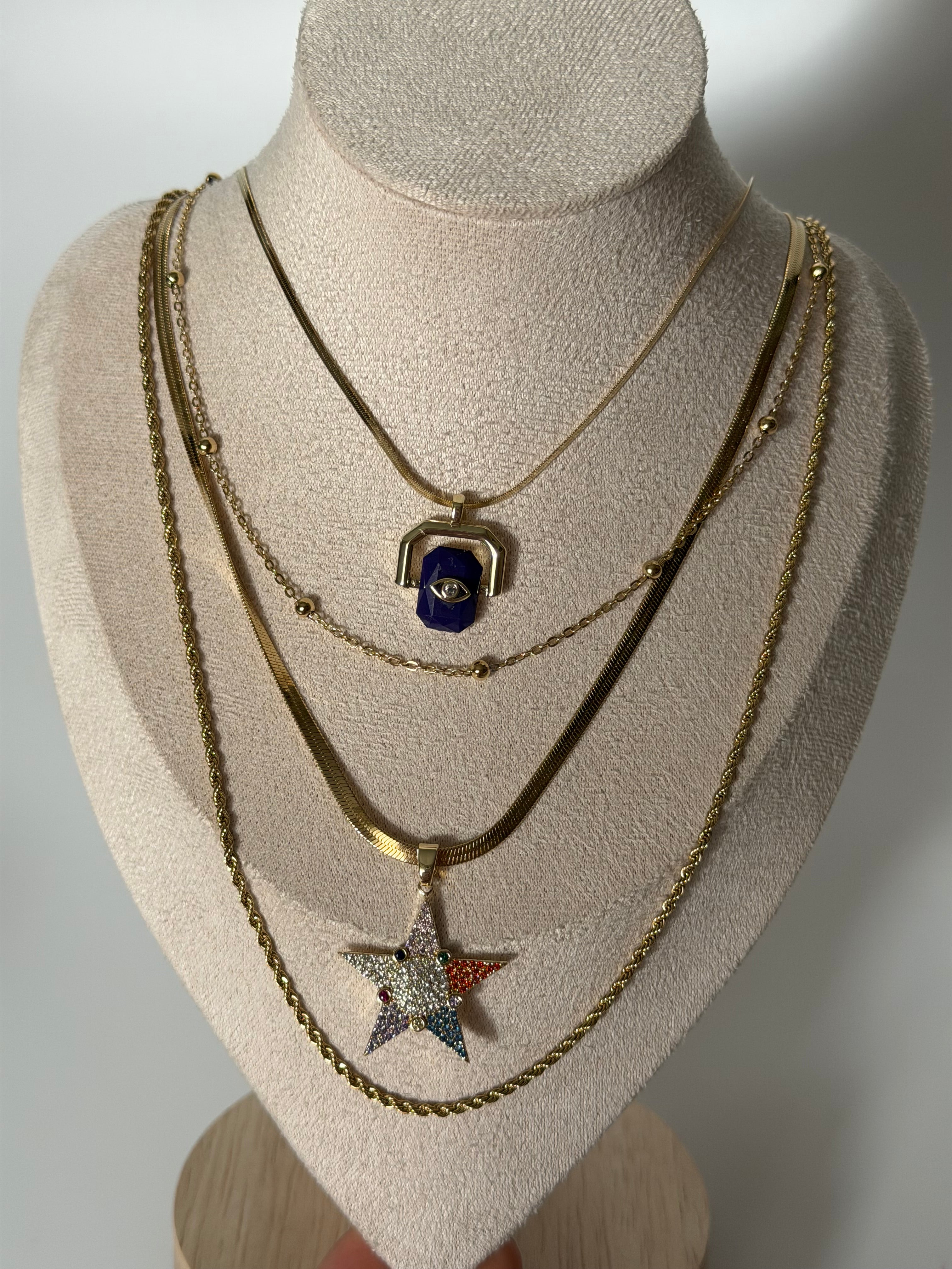 Renkli Yıldız Mavi Sarkıt Set Kolye