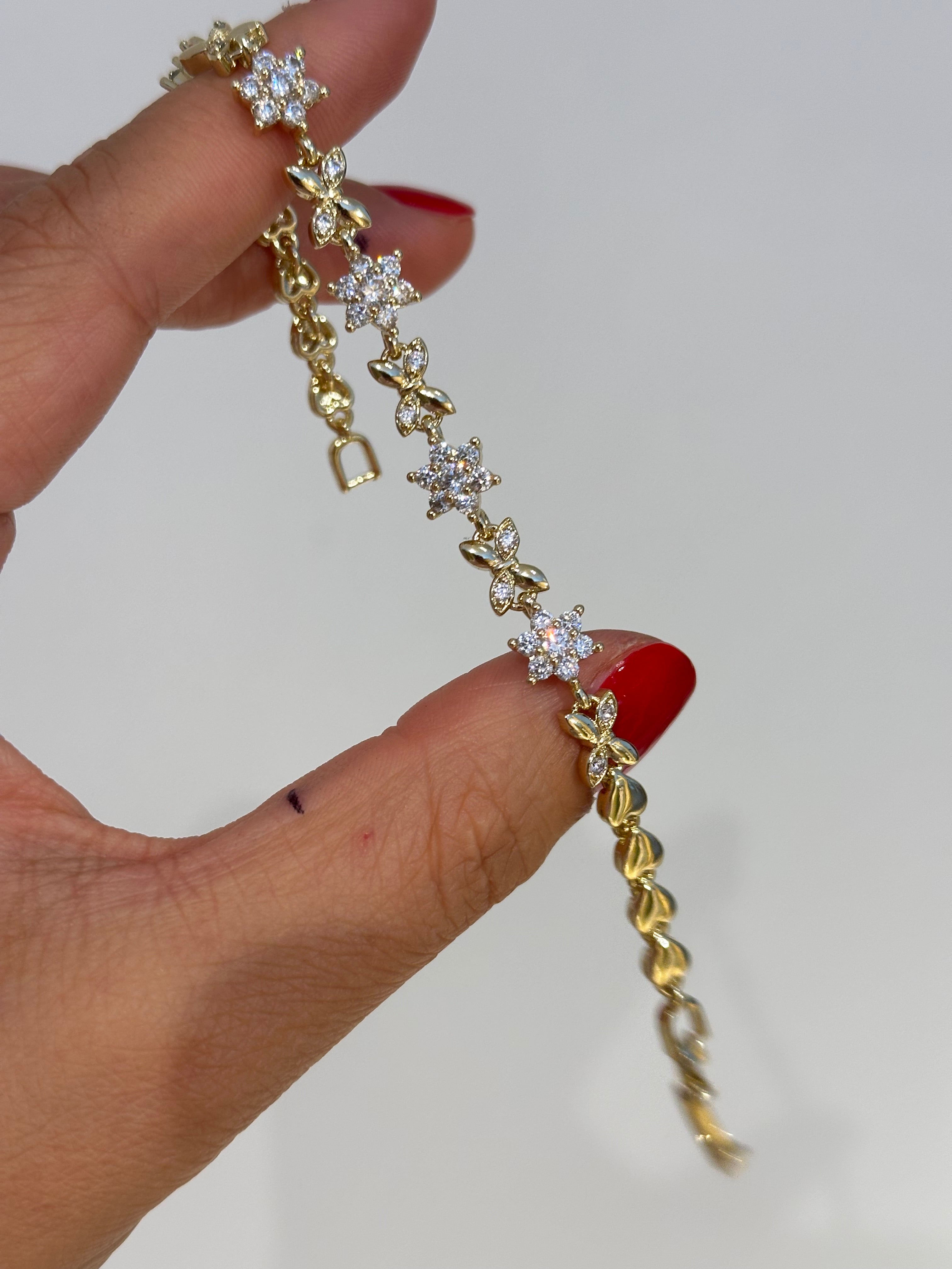 Çiçek Taş Detay Bileklik 14k