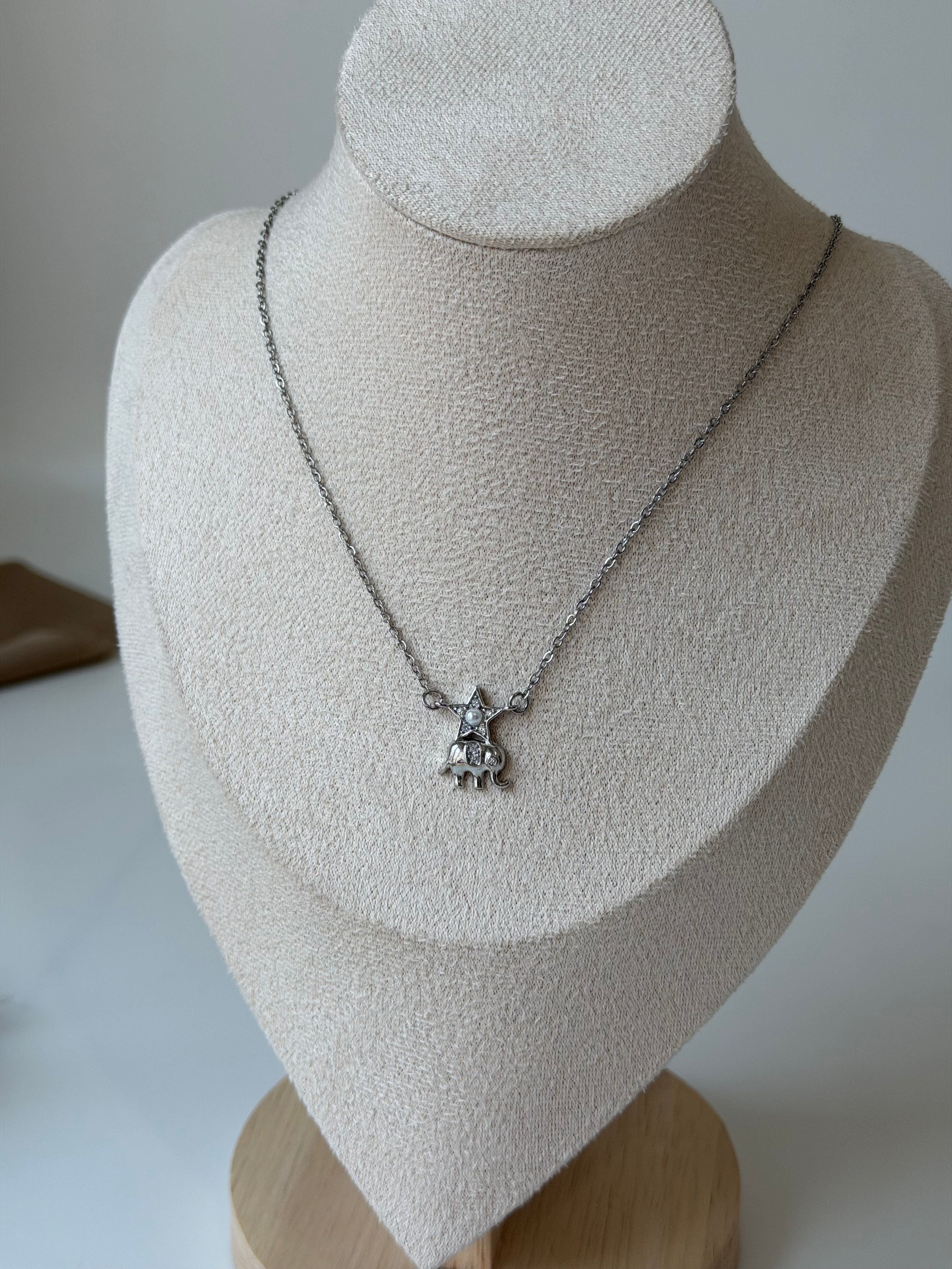 Silver Fil Şans Kolyesi Çelik