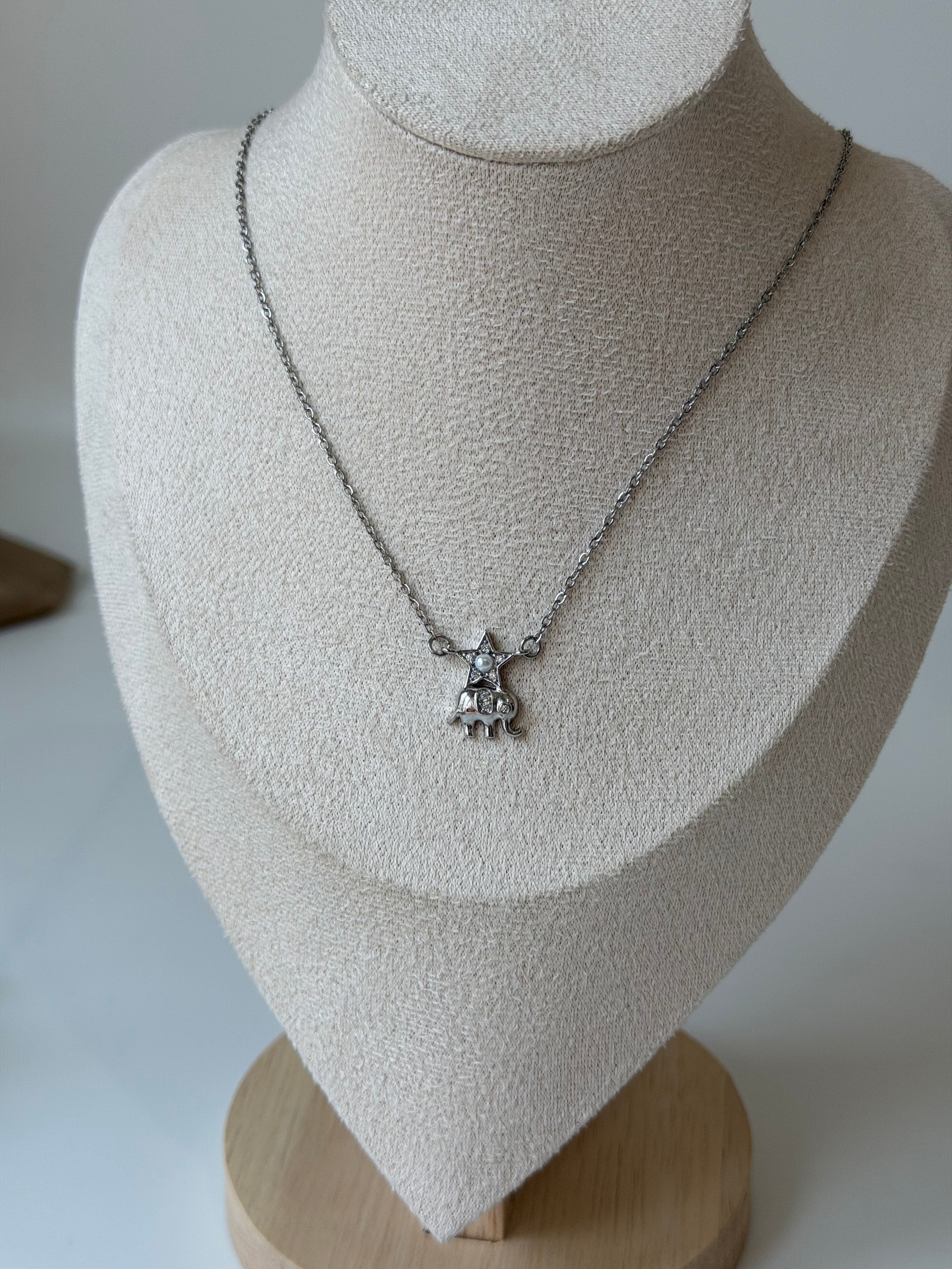 Silver Fil Şans Kolyesi Çelik