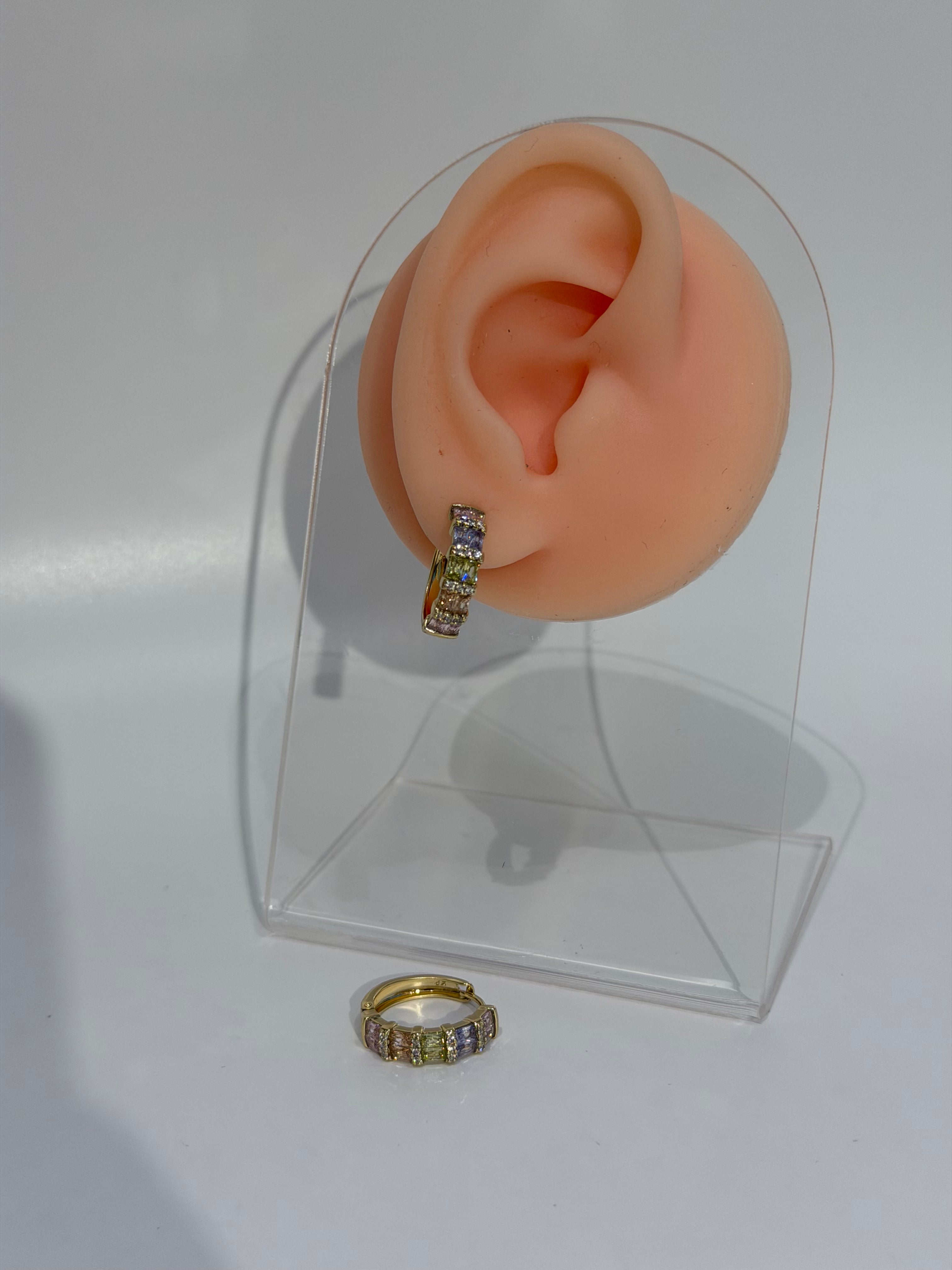 Mini Renkli Taş Halka Küpe