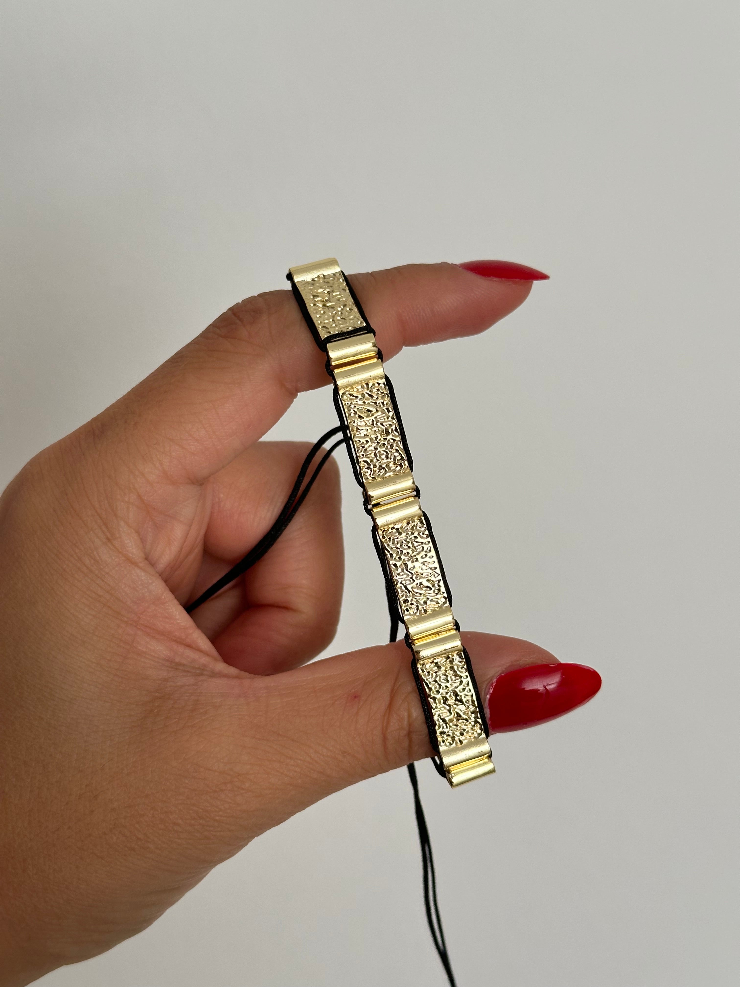 Siyah İp Vintage Plaka Bileklik