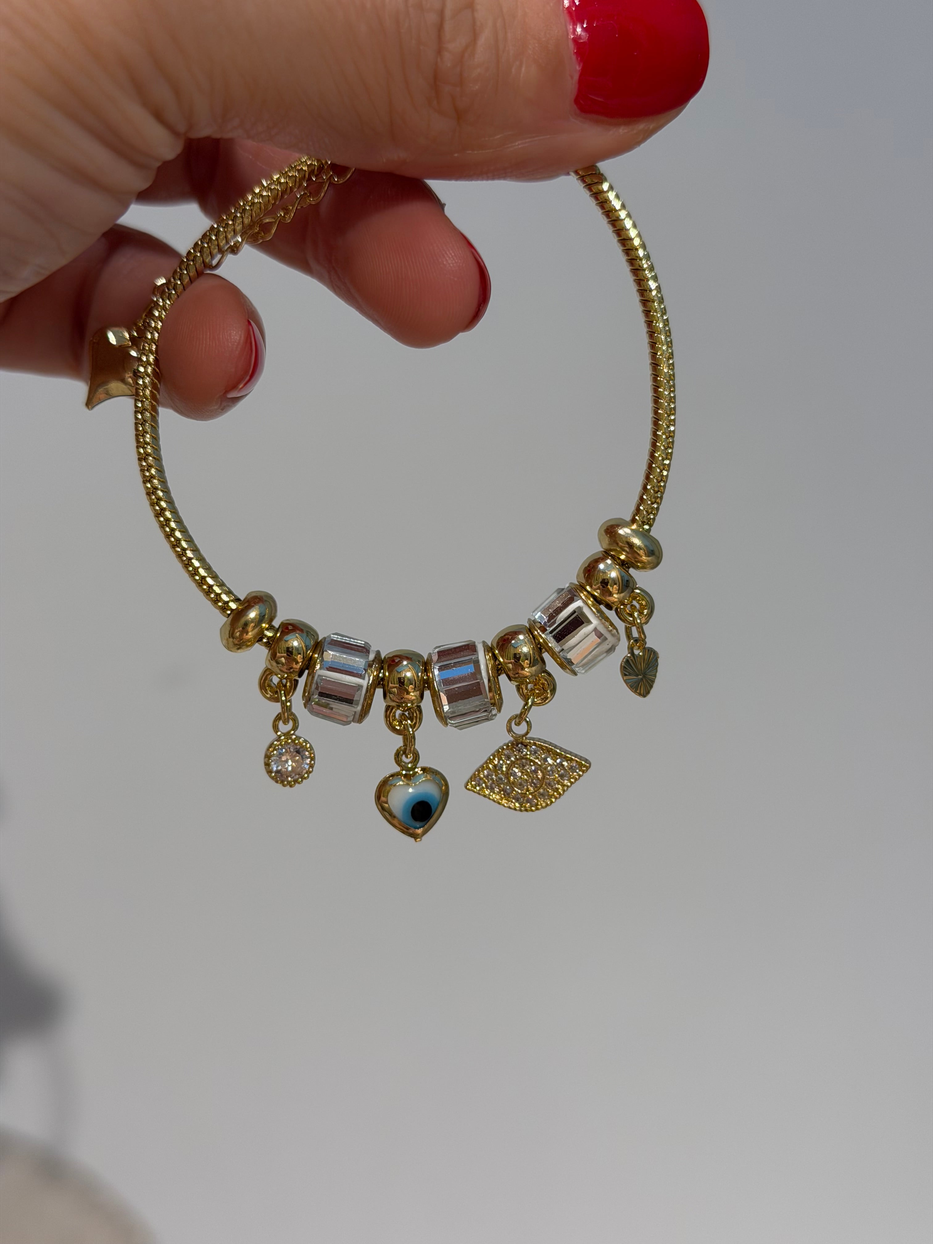 Göz Charmlı 14k Çelik Bileklik