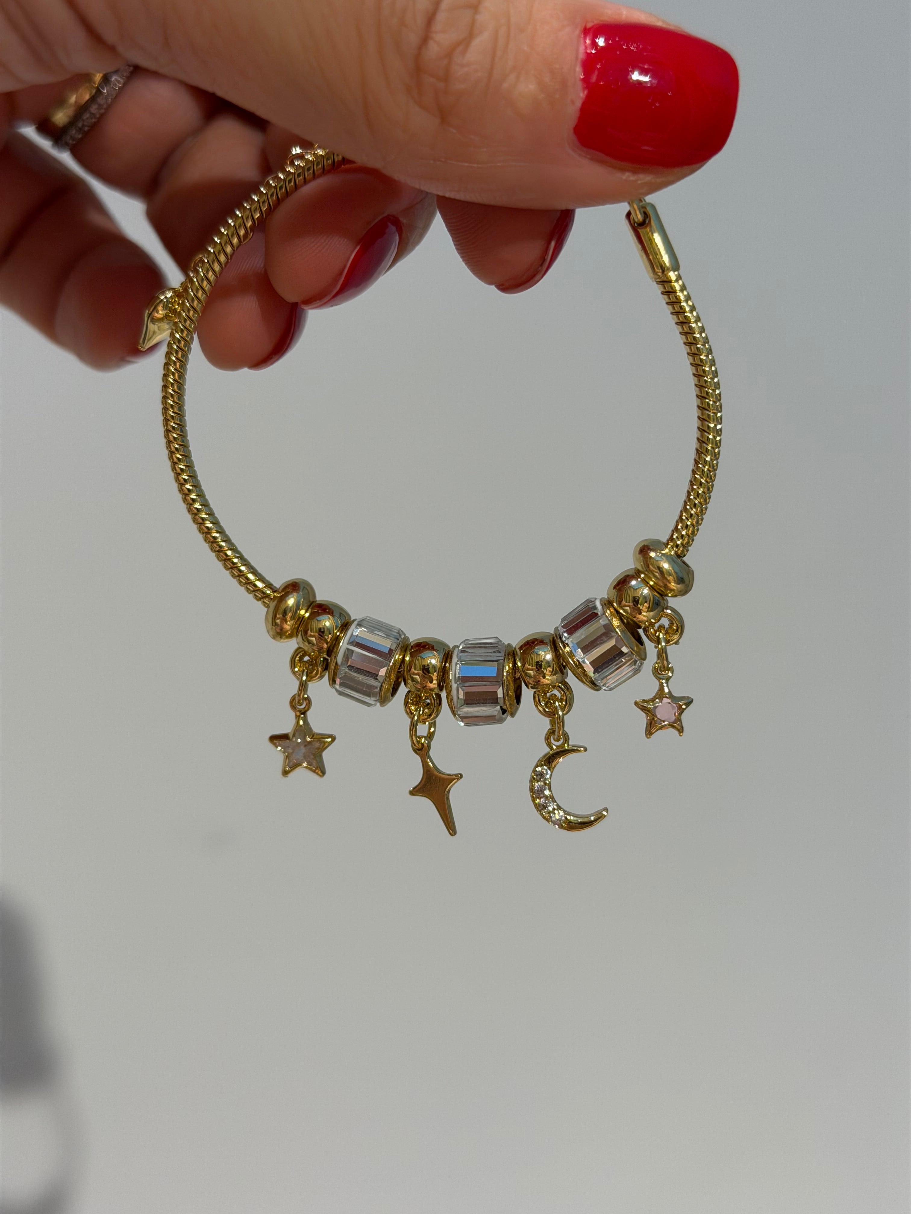 Hilal Yıldız Charm 14K Bileklik Çelik