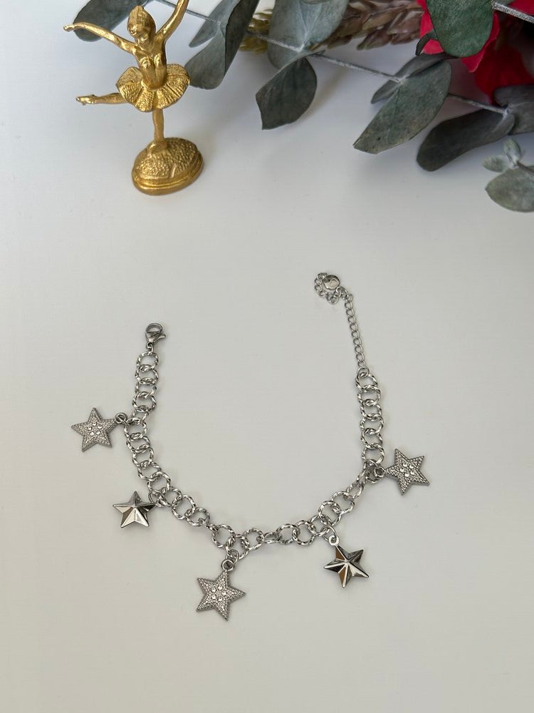 Silver yıldız charm bileklik çelik