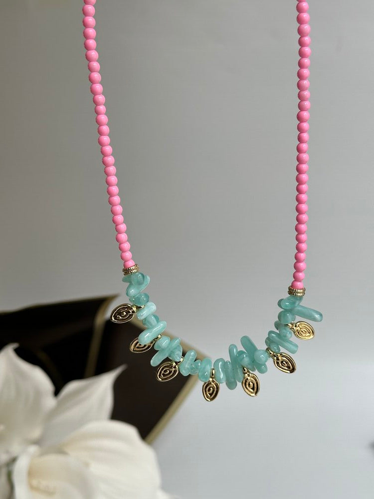 Renkli summer pink zincir kolye