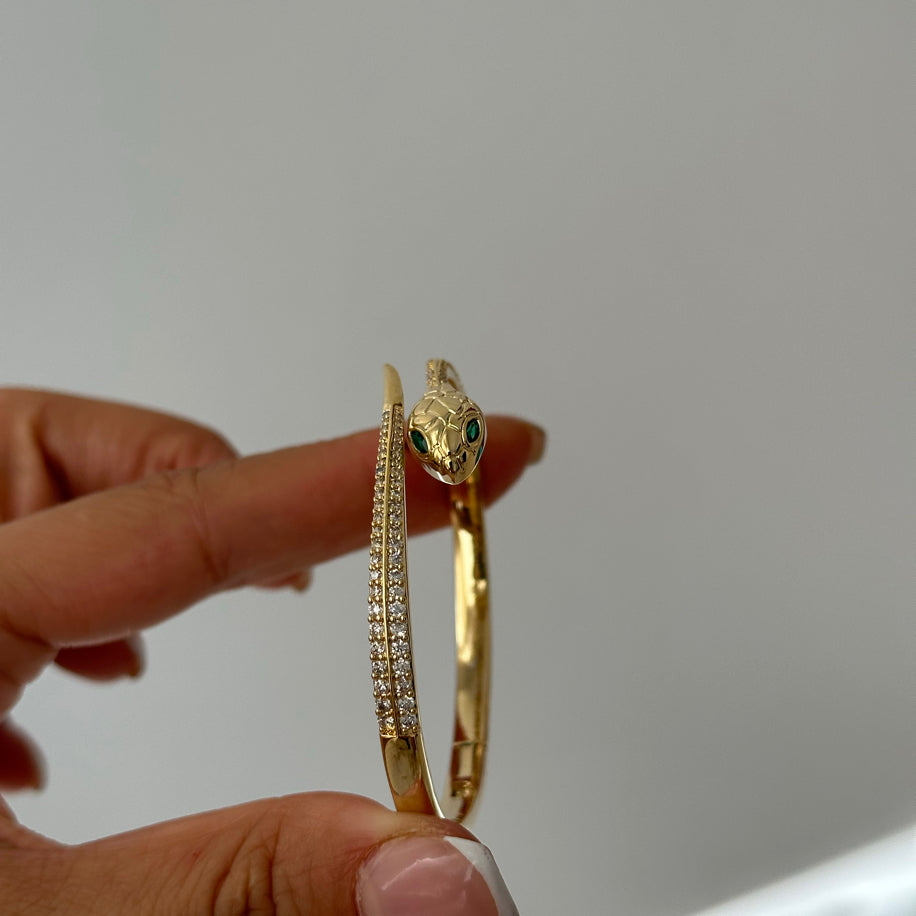 14k yılan kelepçe zirkon taş