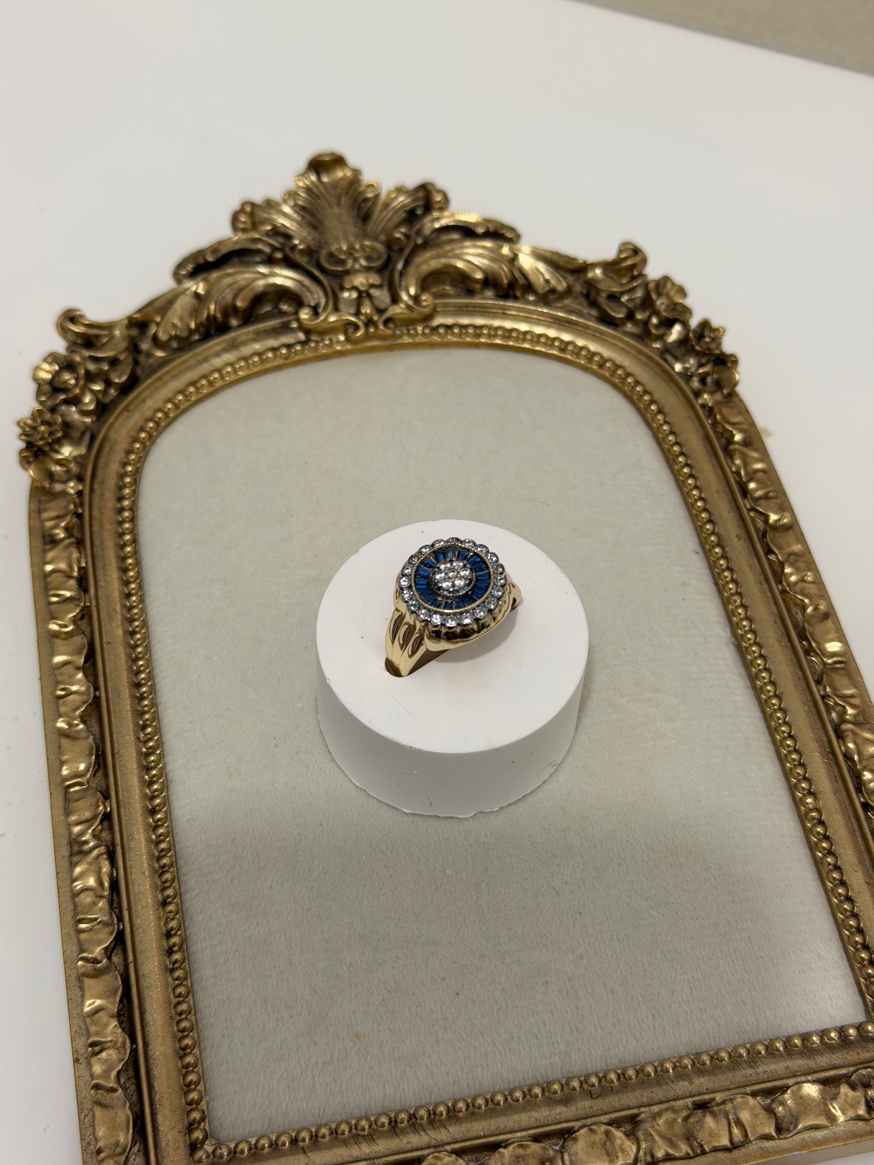 Mavi Oval taş İşleme Yüzük