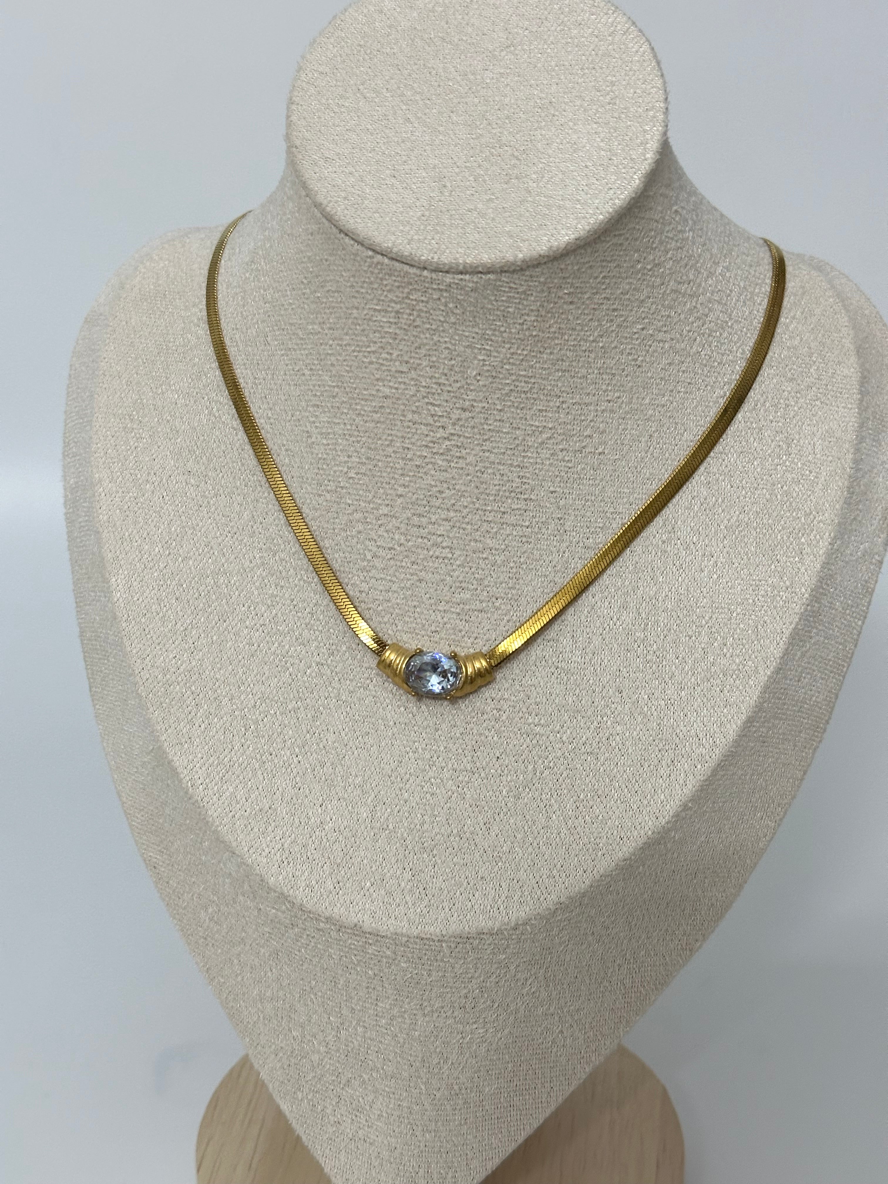 Vintage elips taş çelik kolye