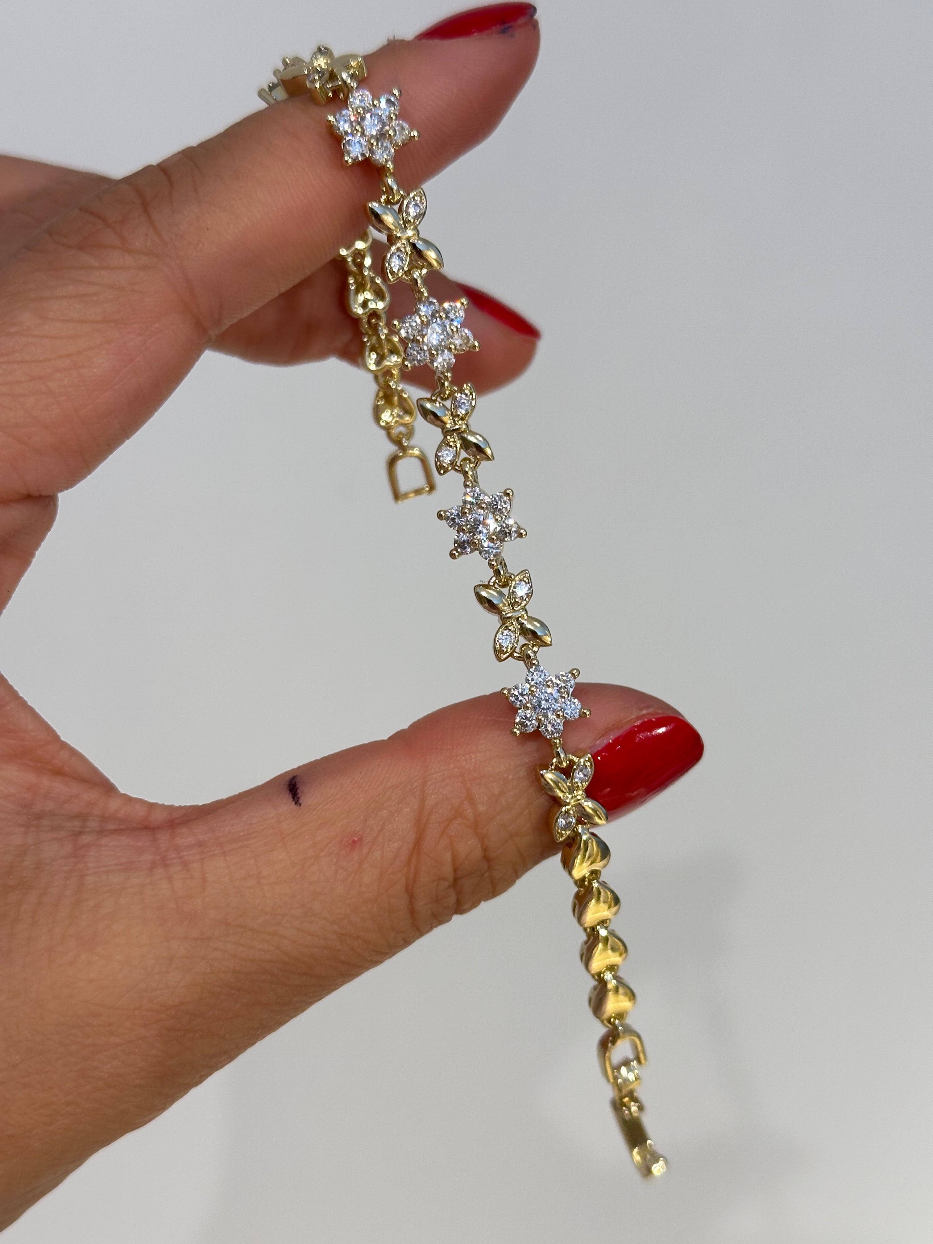 Çiçek Taş Detay Bileklik 14k