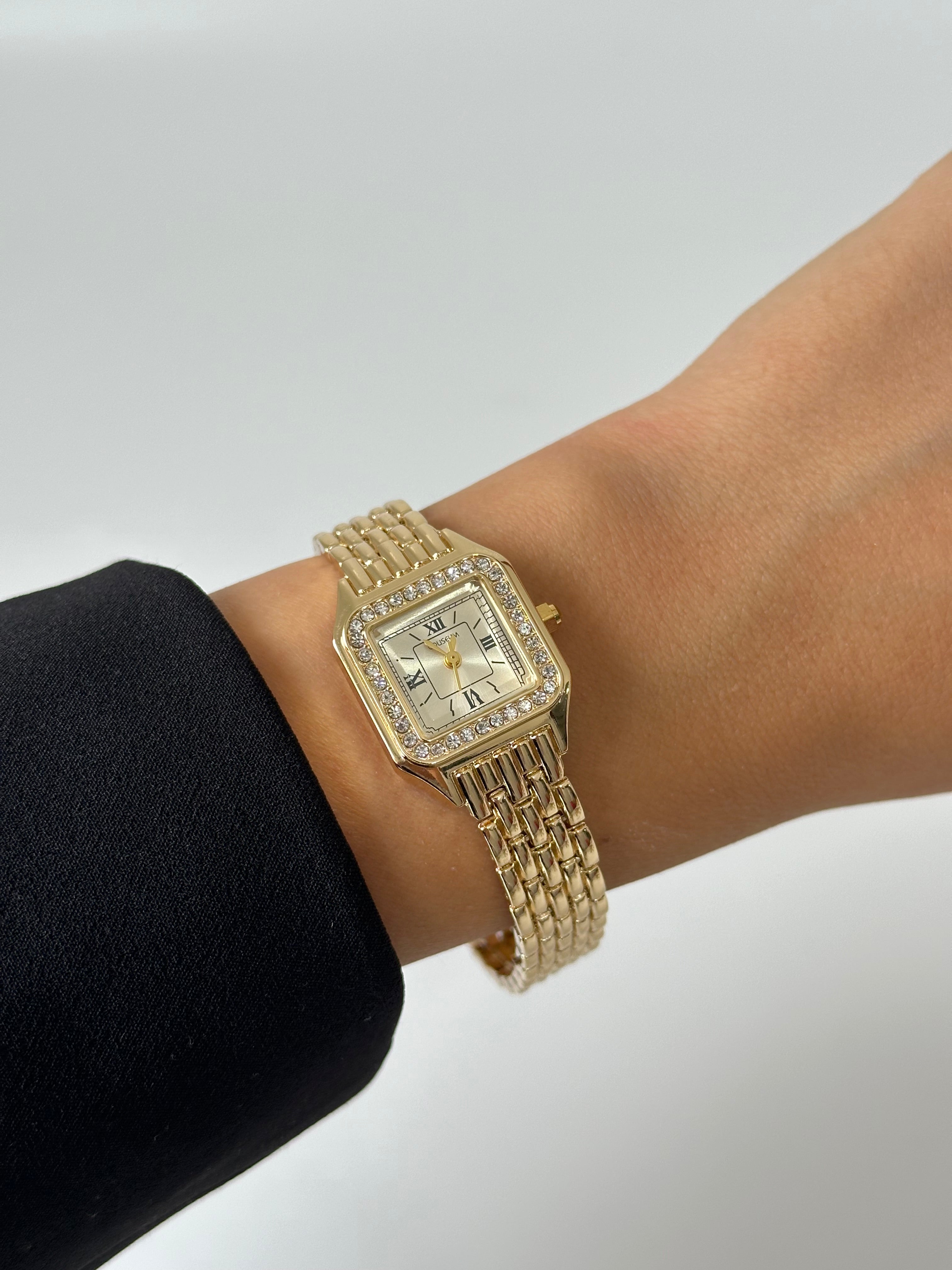 Taş Detay Kare Vintage Saat